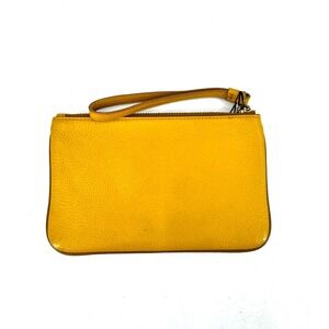 Marc Jacobs Yellow Pebbled Leather Logo Wristlet Pouch Zip Clutch Bag